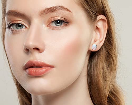 YUNKAI Sterling Silver Opal Stud Earrings for Women, Birthstone Stud Earrings, Oval/Round Shape Opal Earrings Hypoallergenic Jewelry Gift for Birthday Christmas4