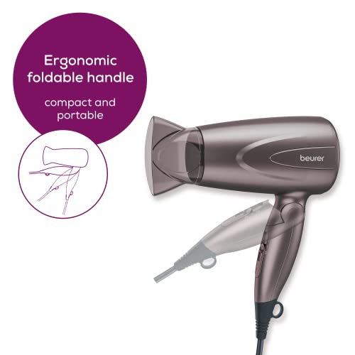 Beurer HC 17 Hair Dryer, Compact Hair Dryer with Folding Function, 2 Heat & Blow Levels, 1300 Watts, Overheat Protection and Professional Mouthpiece, Foldable Travel Hair Dryer with Hanging Loop - Image 3