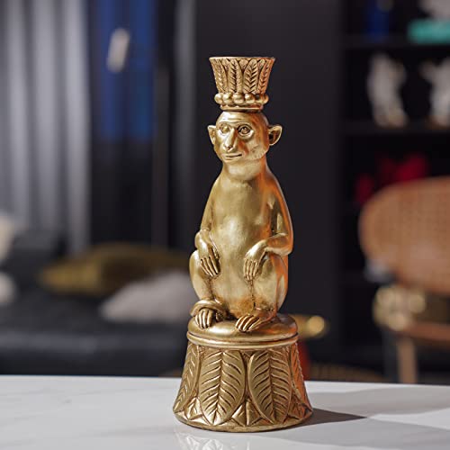 Table Decor - Monkey Resin Modern Candlestick Holder Indoor Table Decor Animals Brass Gold Candle Stand For Living Room Home Decoration 3.25 X 3.25 X 9.25 Inch Guichifun