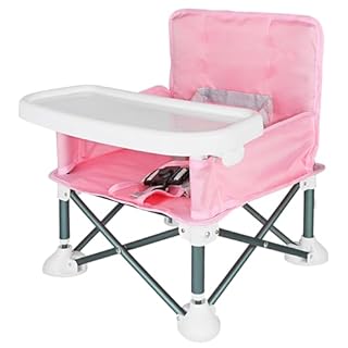 ICEBLUEOR Baby Camping Chair with Tray, Portable High Chair with Travel Bag, Baby Booster Seat Dining Chair, Foldable Travel High Chair, Feeding Chair for Babies and Toddlers (Pink)