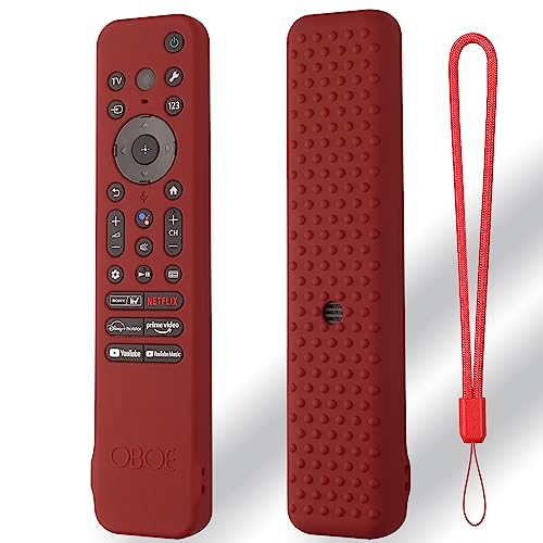 Image of Oboe Silicone TV Remote Cover Compatible With Sony Bravia Smart TV 2023 Voice Remote RMF-TX910U - Protective Cover With Lanyard (D-Wine Red) [Remote NOT Included]