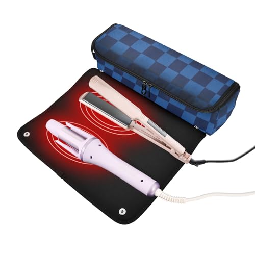 Bolsa de viaje para herramientas de cabello para mujeres y tapete resistente al calor, organizador portátil para herramientas de peinado calientes como planchas, rizadores, volumizadores, estilo degradado azul marino miniatura 2
