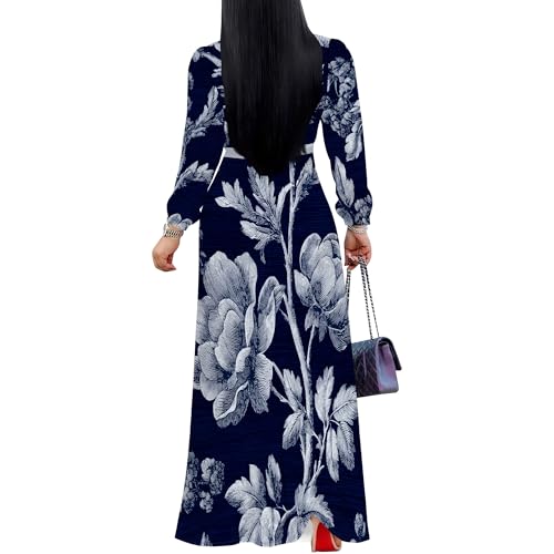 Image of PinkPatty Women's Long Sleeve Maxi Dress Plus Size Casual V Neck Wrap Dress with Pockets&Belt