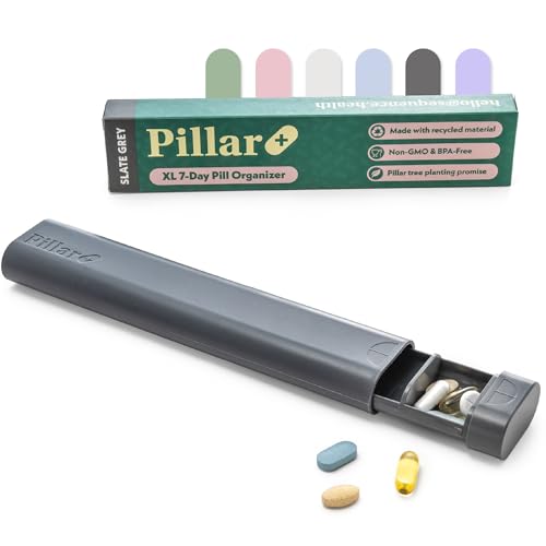 Image of Pillar Plus - Aesthetic 7 XL Day Pill Organizer | BPA-Free Wheat Straw Medicine Case | Pretty Travel & Home Tablet Vitamin Organizer | Cute Weekly Pill Box | Travel Medicine Organizer (Slate Grey)