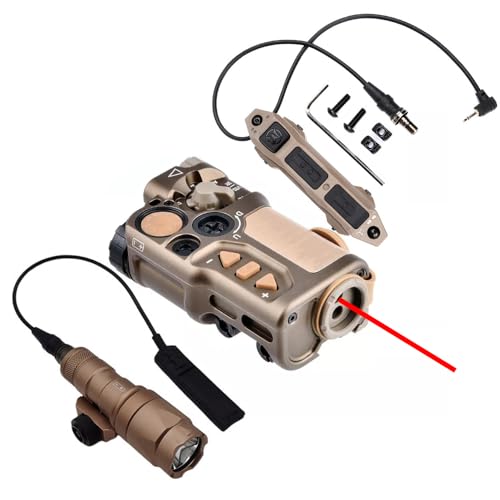 Metal RD-X Box Aiming Laser Sight(with IR Laser+Red Laser), & M300a Strong LED White Flashlight, & Modular Dual Wire Remote Pressure Switch(SF+2.5 Plug) Combo,DE