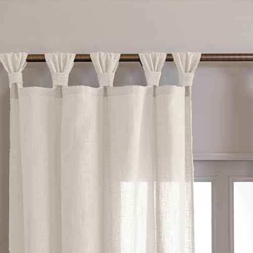 Image of HOMEMONDE Cotton Sheer Curtains 5 Feet Long Set of 2 - Twist Tab Top Window Curtain Light Filtering Transparent Solid Sheer Drapes - (60 Inches, White)
