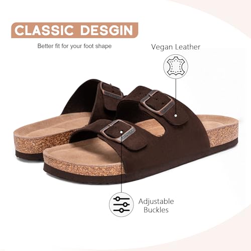 Image of FITORY Womens Flat Sandals with Cork Footbed, Open Toe Arch Support Slides Adjustable Slip On Slippers for Summer 2026 Size 6-11
