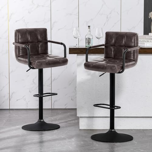 Furnilivingbarstoolssetof2withbackrestmodernsquarepuleatherchairswitharmrestadjustablekitchencounterbarstoolsforkitchendiningpubcafeblackbrown  Urban Country Home Decor Furniliving bar stools set of 2 with backrest modern square pu leather chairs with armrest adjustable kitchen counter barstools for kitchen dining pub cafe blackbrown  urban country home decor