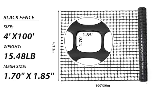image for PotatoLife Plastic Mesh Fence Safety Fence, 4'x100' Roll with 100 Zip 