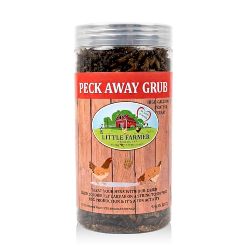 LITTLE FARMER PRODUCTS Peck Away Grub Hanging Chicken Treat on String Black Soldier Fly Larvae for Chickens High Protein Chicken Snacks and Treats for Laying Hens 9.87 oz