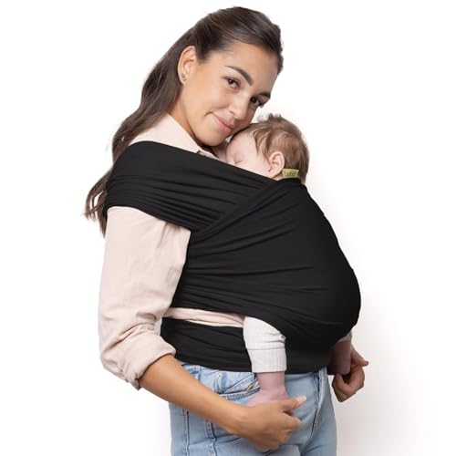 Boba Babytragetuch ab Geburt bis 15 kg - Kuschelweiches & Stützendes Baumwollfrottee, Tragetuch Baby Neugeboren bis Kleinkind, Einfach zu Binden (Schwarz)