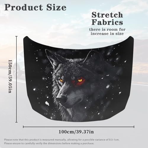 Image of Black Wolf Hood Wraps for Cars Hood Wrap Protector Washable Car Hook Elastic Fabrics Can be Washed Hook Wraps