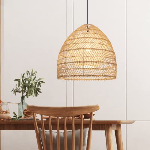 Arturesthome Weaving Rattan Pendant Light For Kitchen Island, Wicker Chandelier, Handmade Woven Hanging Ceiling Light Lampshade For Living Room Bedroom #TOP7