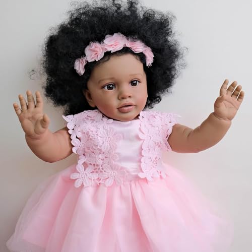 ROSHUAN Reborn Kleinkind Puppen Schwarzer Mädchen Pippa 26 Zoll Afroamerikanische Reborn Babypuppen Weiches Tuch Körper Große Größe Realistische Kleinkind Babypuppe Dunkle Haut – Bild 8