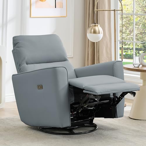 Image of Garvee Power Swivel Glider Recliner Chair with USB Port & Lumbar Support - Effortless Rocking, Recline & Comfort for Living Room, Nursery & Home Theater