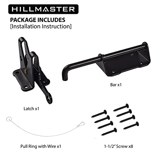 Hillmaster Heavy Duty Automatic Gate Latch For Wooden Fence With Cable Pull, 7.5" Self Locking Gravity Gate Door Latches Security Latch For Outdoor Garden, Pool, Metal Gates, Vinyl Fence, Black Finish #TOP3