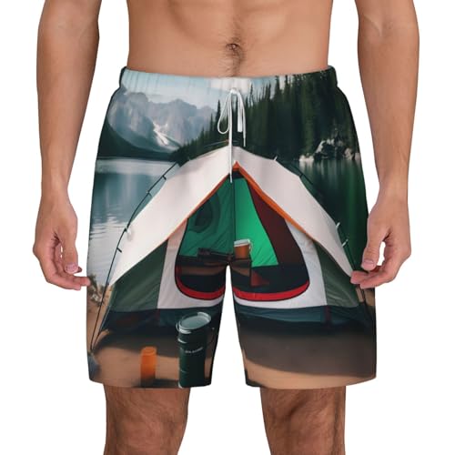 CHARMERM Bañador para hombre con forro interior, pantalones cortos para camping, pantalones cortos de playa, Blanco, S