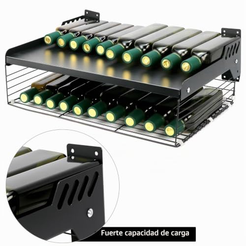 Miniatura 3 de Qwork Soporte Microondas Pared, 2 Niveles Estanteria Microondas Metal De, 55x35x11 Cm Soporte Microondas Con Cesta De Almacenamiento