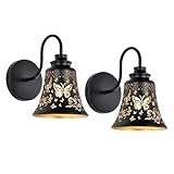 SendaLife Wall Sconces Set of Two,Butterfly Matte Black Gold Rustic Industrial Sconce with Speckled Gold Finish,Gooseneck Vintage Farmhouse Vanity Lights for Bathroom,Indoor,Bedroom,Kitchen