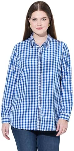 Ulla Popken Damen große Größen Übergrößen Plus Size Hemdbluse, Karo, Hemdkragen, Langarm, Krempelriegel