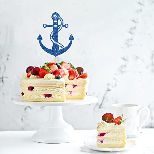 Innoru Glitter Nautical Theme Cake Topper - Ship Anchor Cake Decor - Birthday - Baby Shower/Wedding Party Cake Decorations Supplies, Navy Blue #TOP4