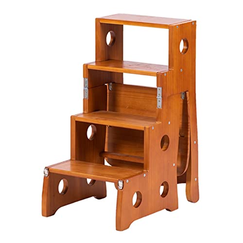Silla plegable multifuncional de madera maciza, taburete de cocina móvil de 4 escalones, escalera de escalada segura y estable, ideal para uso doméstico y oficina, diseño de ahorro de espacio