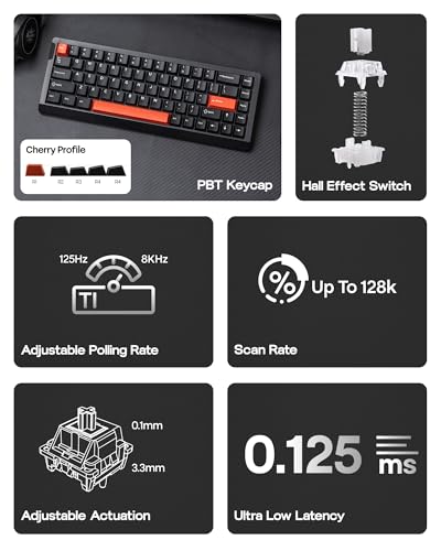 Image of EPOMAKER HE68 Lite Hall Effect Gaming Keyboard, 8k Polling & 128K Scan Rate, 0.005mm Adjustable Trigger, 0.125ms Latency, 5-Layer Sound-Dampened, Snap Key, SOCD, A-RGB, Wired, Mac Software (Black Red)