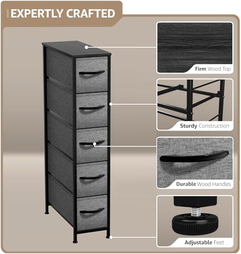 Sorbus 5-Drawer Narrow Dresser for Bedroom (Black) - image 4