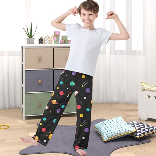 Boy's Pants Planet Spaceship Starry Night Sky Jogger Pants Elastic Long Bottoms Trousers with Pockets 6-14 Years4