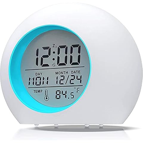 Lypumso Kids Alarm Clock, Digital Clock 7 Colors Changing Lights Bedside Clock with Temperature Calendar Snooze for Kids Children Bedroom School Cover