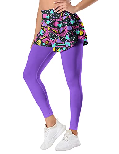 Bornore 80S Retro Tummy Control Leggings For Women 90S Neon Outfit Athletic Running Gym Full-Length Pants (Purple-S) #TOP6