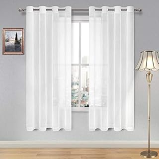 DWCN White Sheer Curtains Textured Semi Transparent Eyelet Top Decorative Voile Curtain for Living Bedroom, 46" Wide x 72" Drop, 2 Panels