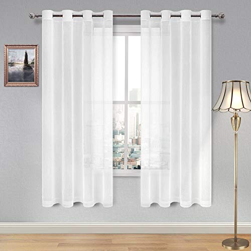 DWCN White Sheer Curtains Textured Semi Transparent Eyelet Top Decorative Voile Curtain for Living Bedroom 52" Wide x 72" Drop