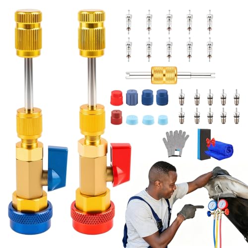 lylzb 31PCS Ac Valve Core Removal Tool Kit for R134a R1234yf R22, High & Low Pressure Schrader Valve Core Remover Installer with Service Port Caps for Automotive HVAC Air Conditioning Repair
