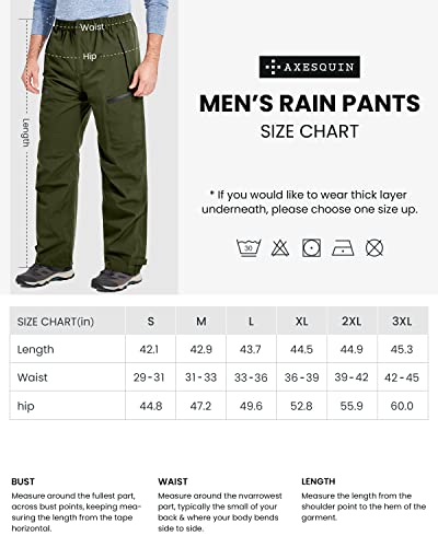 Men's Rain Pants, Waterproof Rain Over Pants Lightweight Packable Windproof Hiking Pants Outdoor Golf Work Olive #TOP6