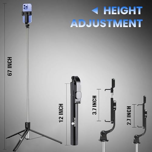 Image of Kratos K51, 67Inch / 170cm Long Selfie Stick Tripod Stand with Wireless Remote, Long Tripod Stand with 360 Rotation, Compatible with Mobile /GoPro for Travel,Compatible with iPhone and All Smartphones