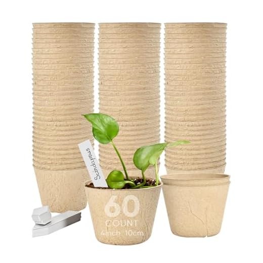 Jolliance 4” Peat Pots with 60Pcs Plant Labels, Biodegradable Pots for Seedlings with Drainage Holes, Garden Plant Nursery Pots Seed Starting Trays