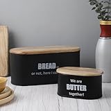 VarEesha Ardura Black Metal Airtight Bread Box and Butter Box with Wooden Lids Set of 2, 100% Food Grade | Bread & Butter Bin for Dinning Table | Stackable, Powder-Coated & Healthy