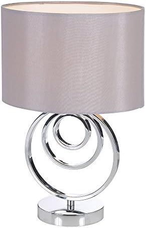 Hallam Chrome Circle Table Lamp and Grey Shade