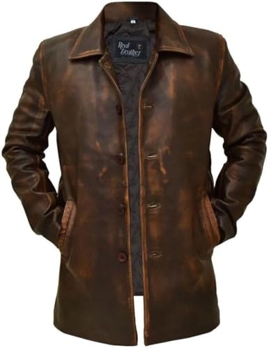 Image of Harocks Real Lambskin Leather Men's Coat- 3 /4 Length Brown and Black Leather Coat