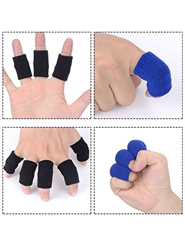 Mudder 20 Pieces Finger Sleeves Thumb Braces Support Elastic Compression Protector Braces For Relieving Pain Calluses Arthritis Knuckl (Black, Blue) #TOP4