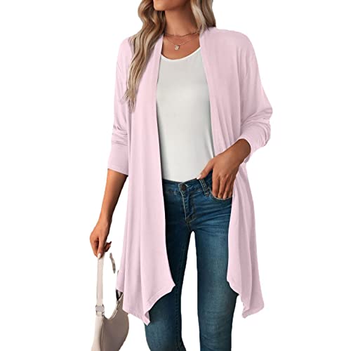 Image of Famulily Women's Cardigans Casual Long Sleeve Drape Open Front Cardigan Coverups (XL,Pink)