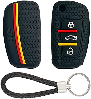 Keycare Silicone Key Cover Compatible for Audi A1 A3 A6 Q2 Q3 Q7 TT TTS R8 S3 S6 RS3 3 Button flip Key (KCMini Black Keyring)