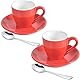 ionEgg Espressotasse aus Porzellan mit Untertasse und Mini-Löffeln aus Edelstahl, Espresso-Schnapsbecher, 80 ml, 2 Stück, Rot