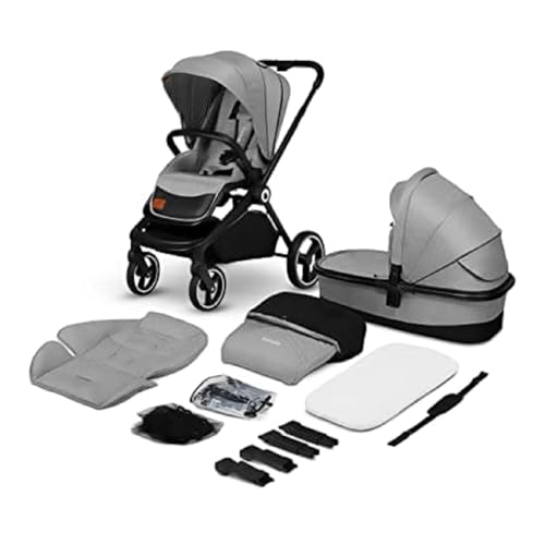 LIONELO Mika 2in1 Kombikinderwagen. Babywanne, Kinderwagen, Buggy. Regenschutz, Schultergurt zum Transport, Matratze, Moskitonetz, Fußabdeckung, wasserdichtes Material, Gummiräder (GREY STONE)