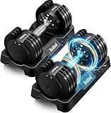 Restland Adjustable Dumbbell, 25LB Free Weight Set, Anti-Slip Handle, 5/10 Fast Adjust Settings, Home Gym Workout Strength Training Equipment for Men & Women