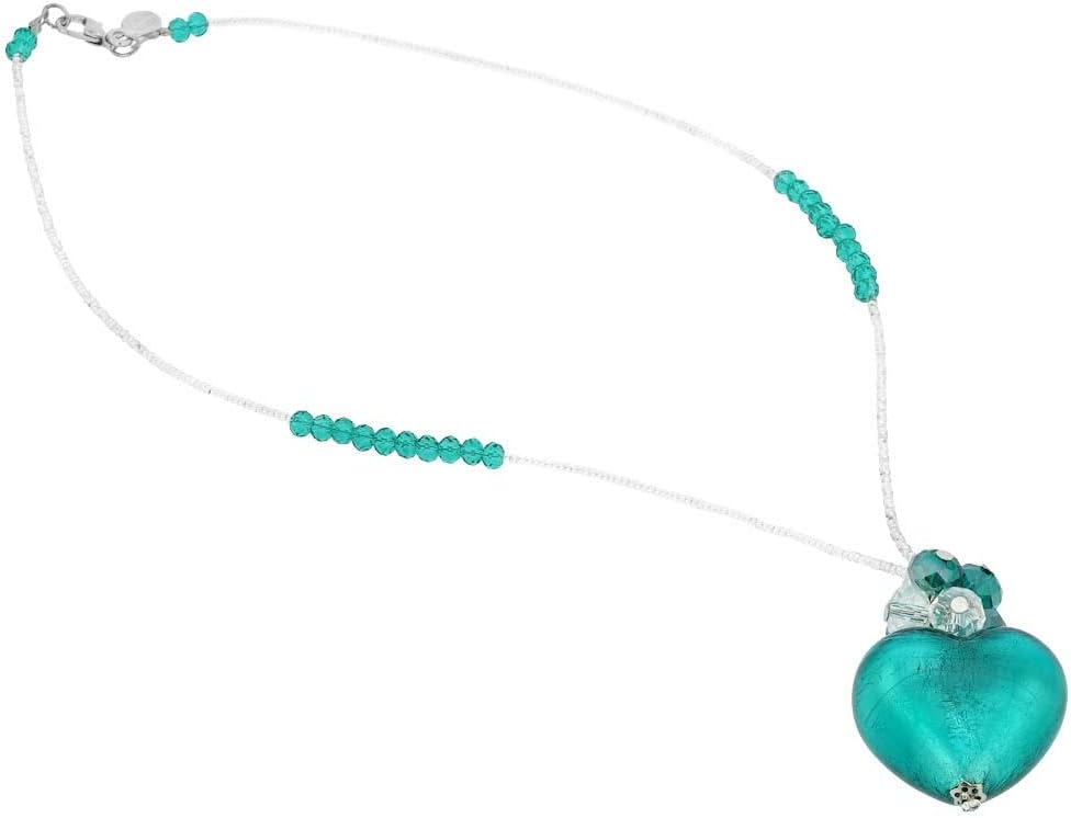 Glass Of Venice Murano Glass Venetian Love Heart Necklace - Aquamarine