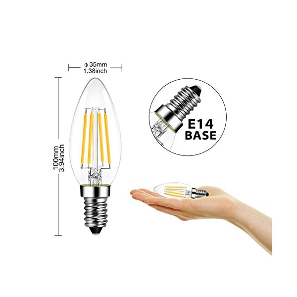 LVWIT 6er Pack E14 Kerze LED Lampe für Kronleuchter, E14 Glühfaden Retrofit Classic, 4W 470 Lumen ersetzt 40 Watt, 2700K… – Bild 6