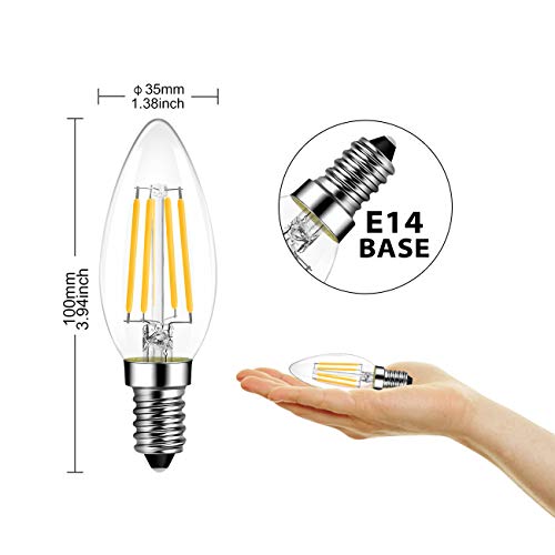 6er Pack E14 Kerze LED Lampe für Kronleuchter, E14 Glühfaden Retrofit Classic, 4W 470 Lumen ersetzt 40 Watt, 2700K Warmweiß… – Ansicht 4