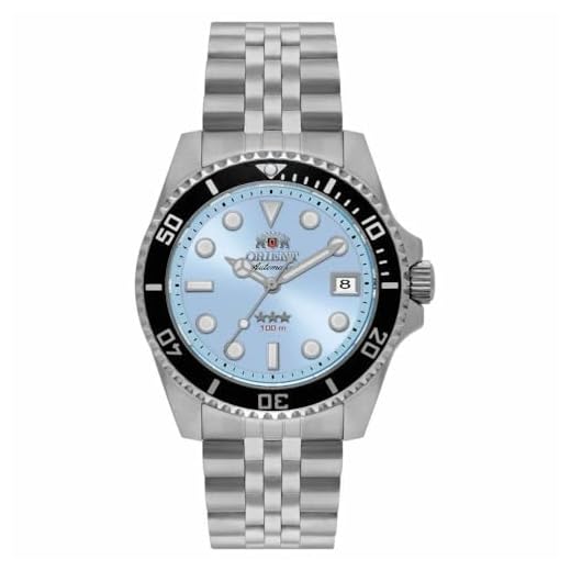 Orient Automático Submariner Masculino, Vidro Safira, 3 Estrelas, 100m, Mostrador Azul Claro, Pulseira Aço Inoxidável, YN6SS023 A1SX
